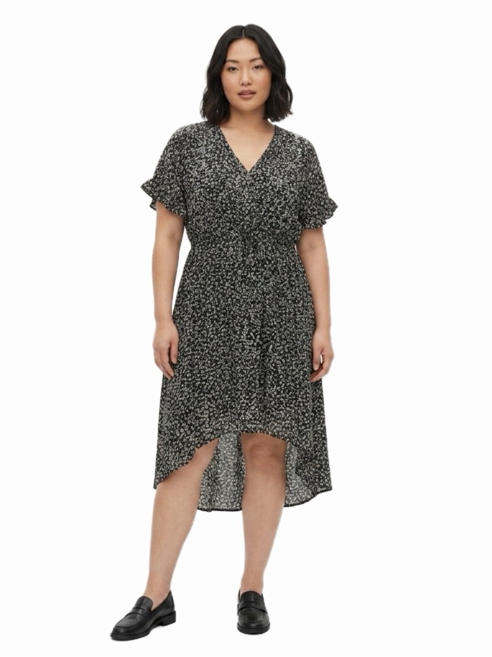 Maurices Women’s Black Floral High Low Boho Peasant Dress